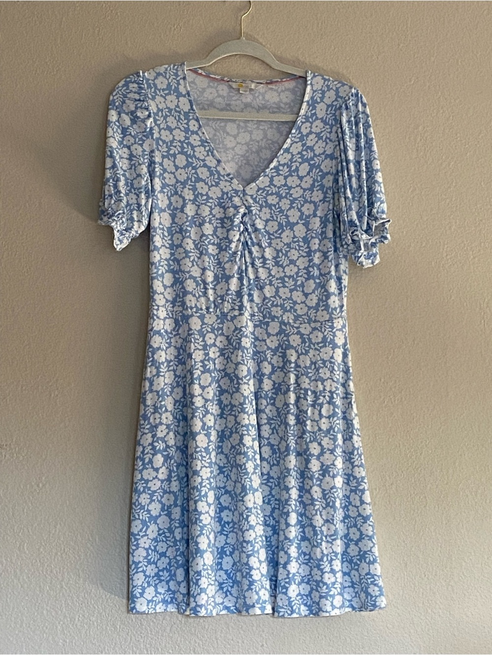 Boden Jersey Dress Light Blue and White Floral, Size 8